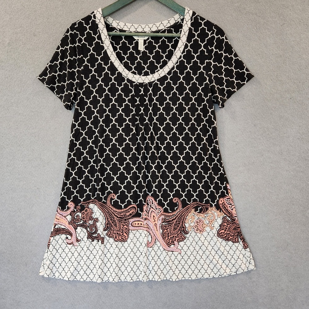 Soma Sleep‎ Shirt Nightie Womens S Black White Quatrafoil Short Sleeve